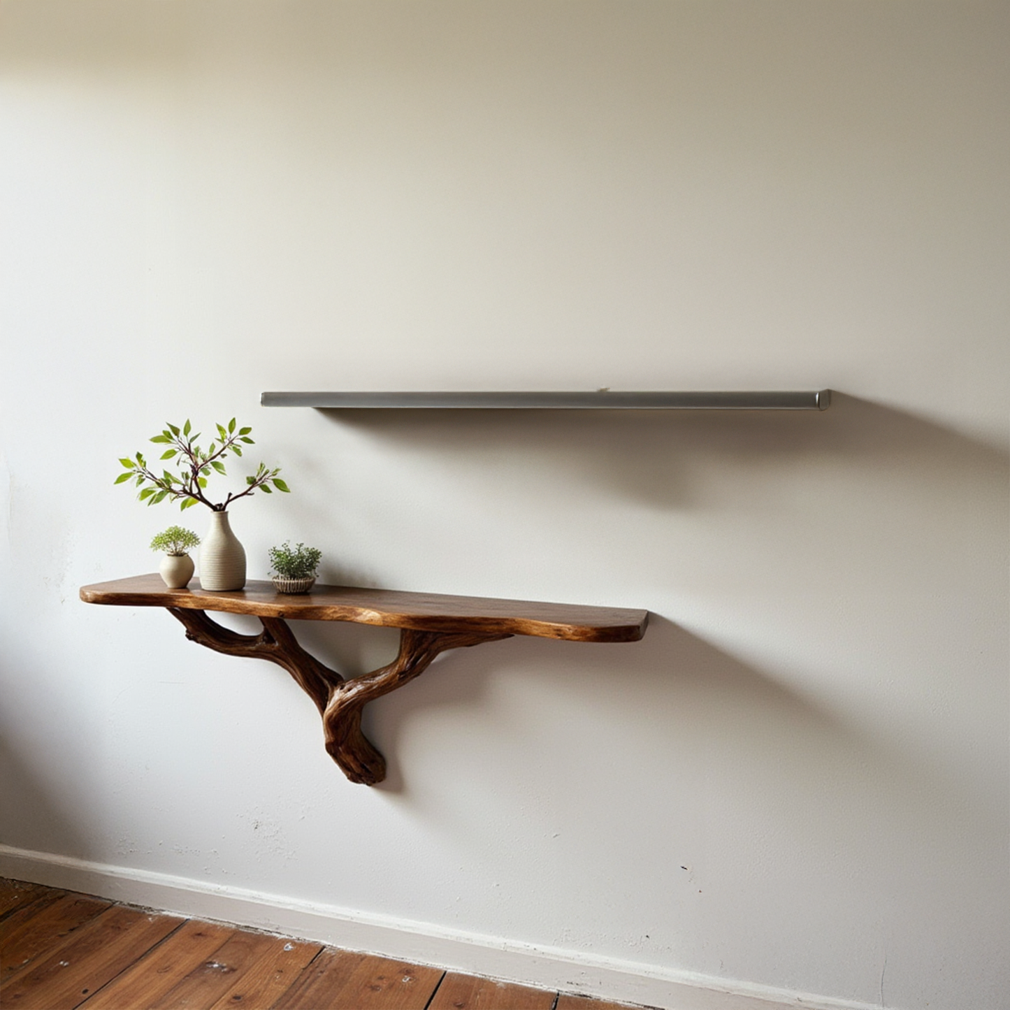 Natural driftwood shelf rustic console table solidwood bookshelf wall mount unique tree bracnh bookshelves decor