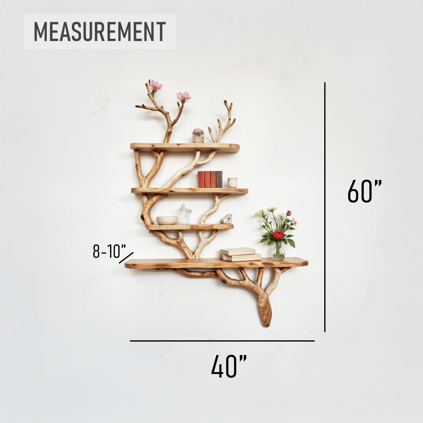 Natural driftwood shelf natural floating shelves solid wood bookshelf art wall mount decor unique tree bracnh bookshelves