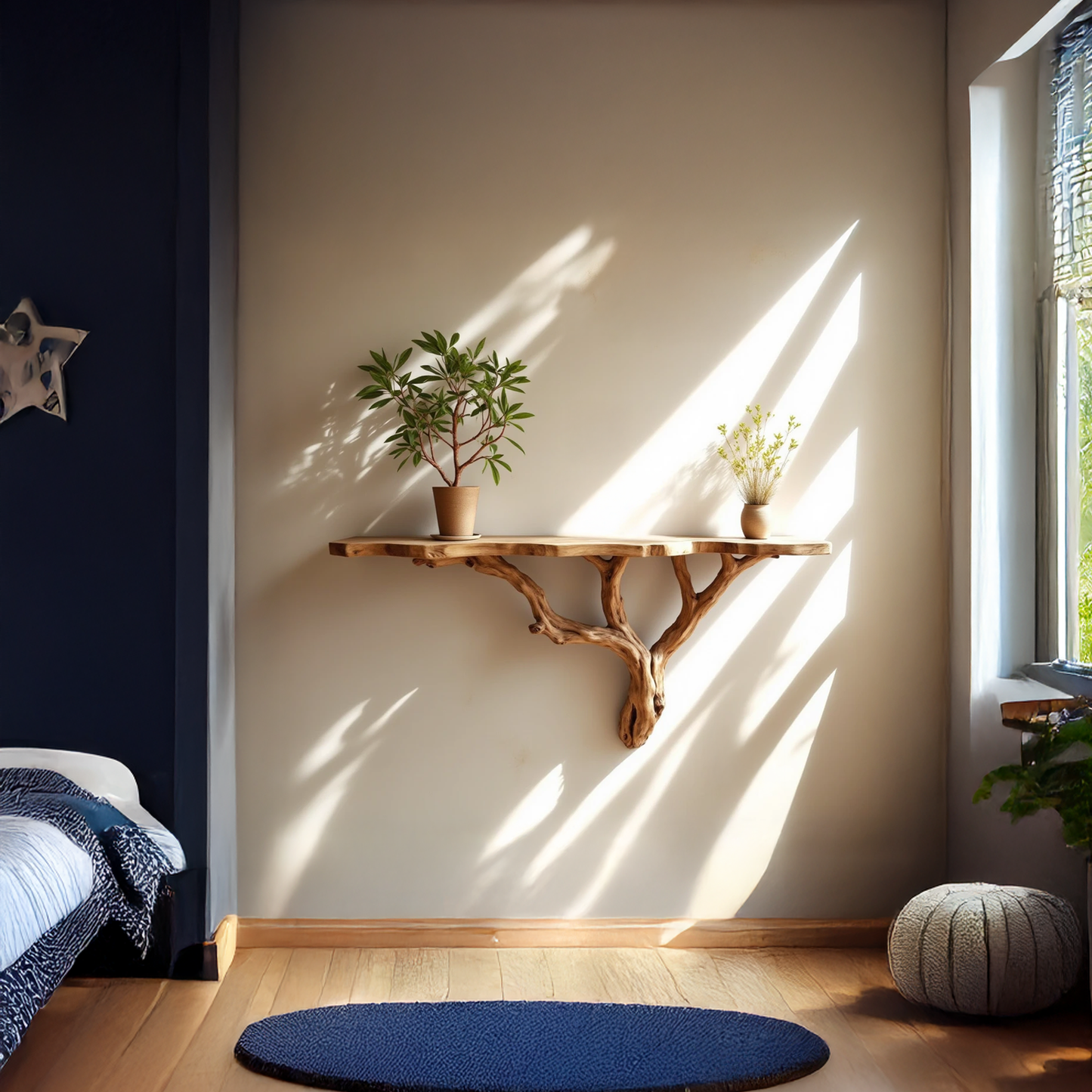 Rustic driftwood shelf natural console table solidwood bookshelf art wall mount decor unique tree bracnh bookshelves