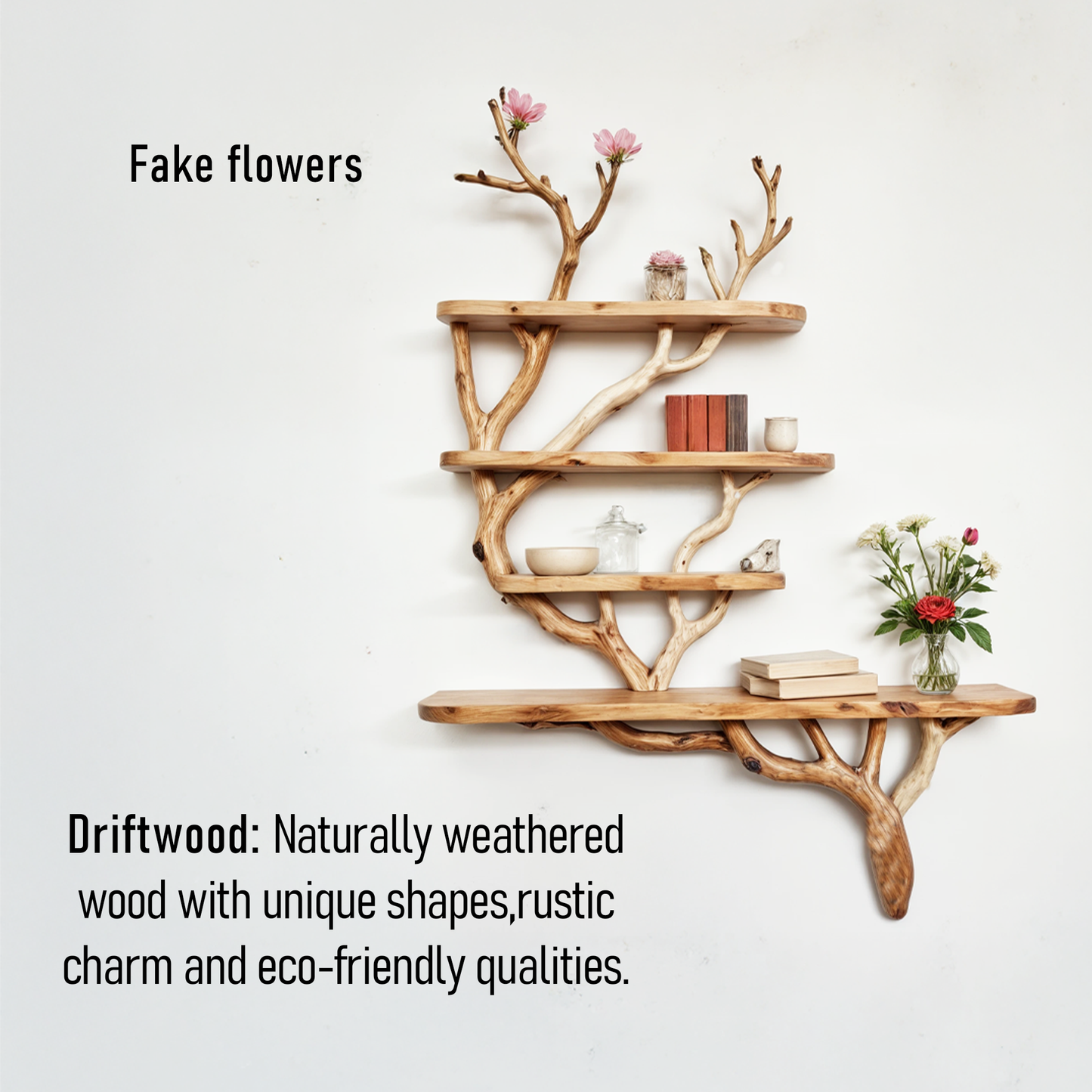 Natural driftwood shelf natural floating shelves solid wood bookshelf art wall mount decor unique tree bracnh bookshelves