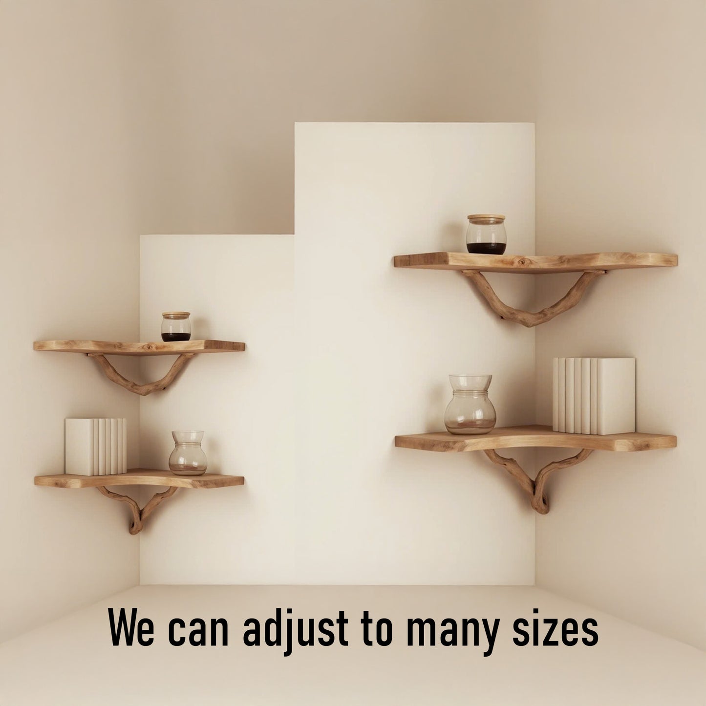 Driftwood branch conner shelf art wall mount tree floating bookshelf solid wood bookcase handmade furniture for home decor