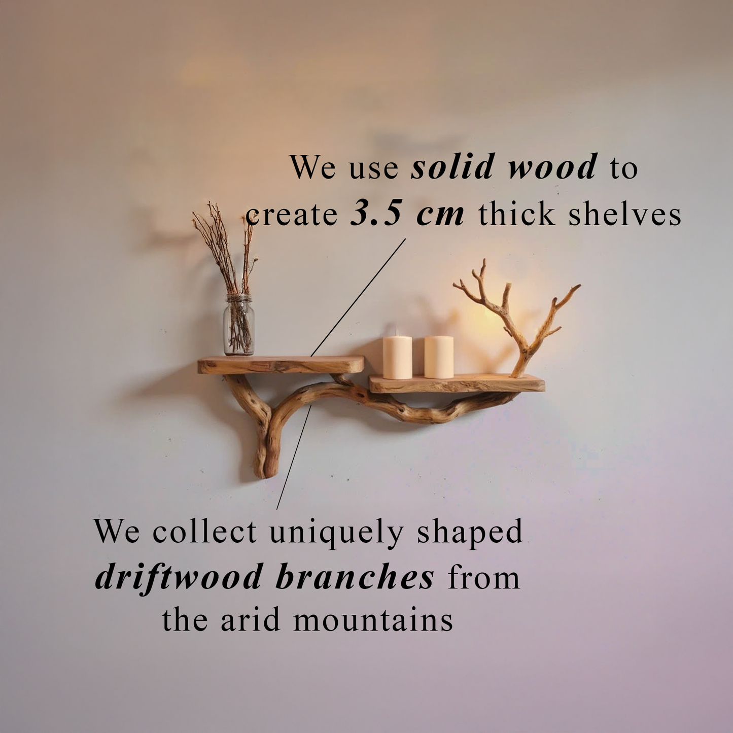 Rustic console table natural driftwood shelf tree branch bookshelf wall mount unique solid wood bookshelves decor