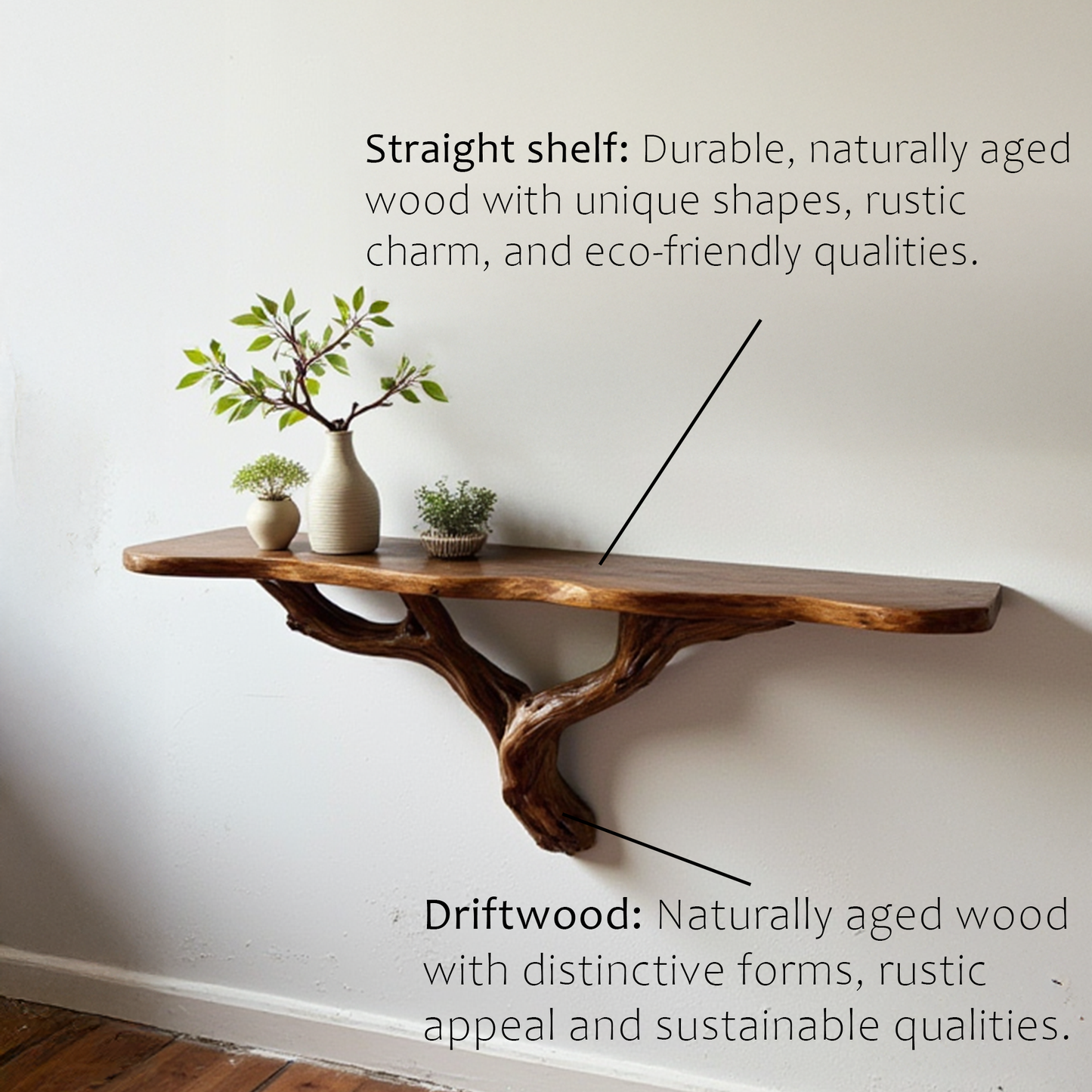 Natural driftwood shelf rustic console table solidwood bookshelf wall mount unique tree bracnh bookshelves decor