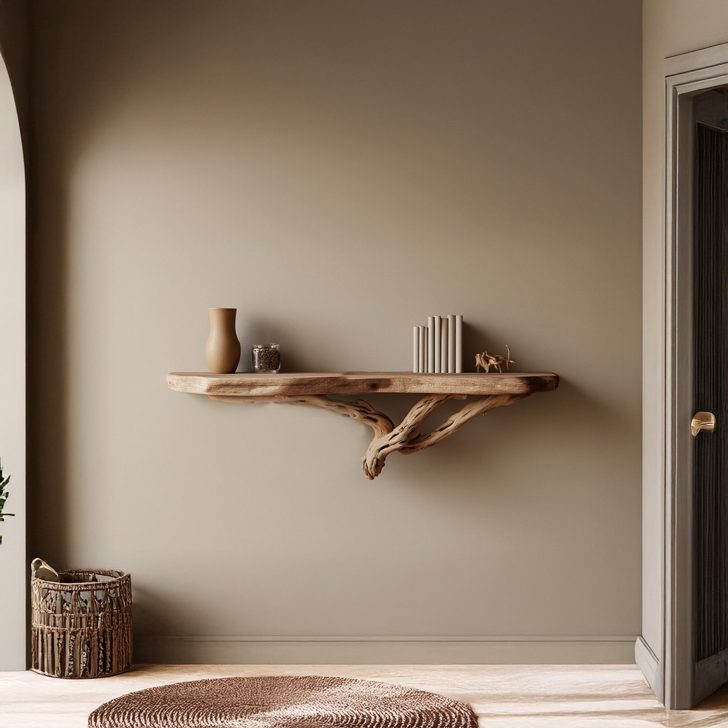 Tree branch bookshelf solid wood art wall mount handmade furniture driftwood floating bookcase rustic book shelf
