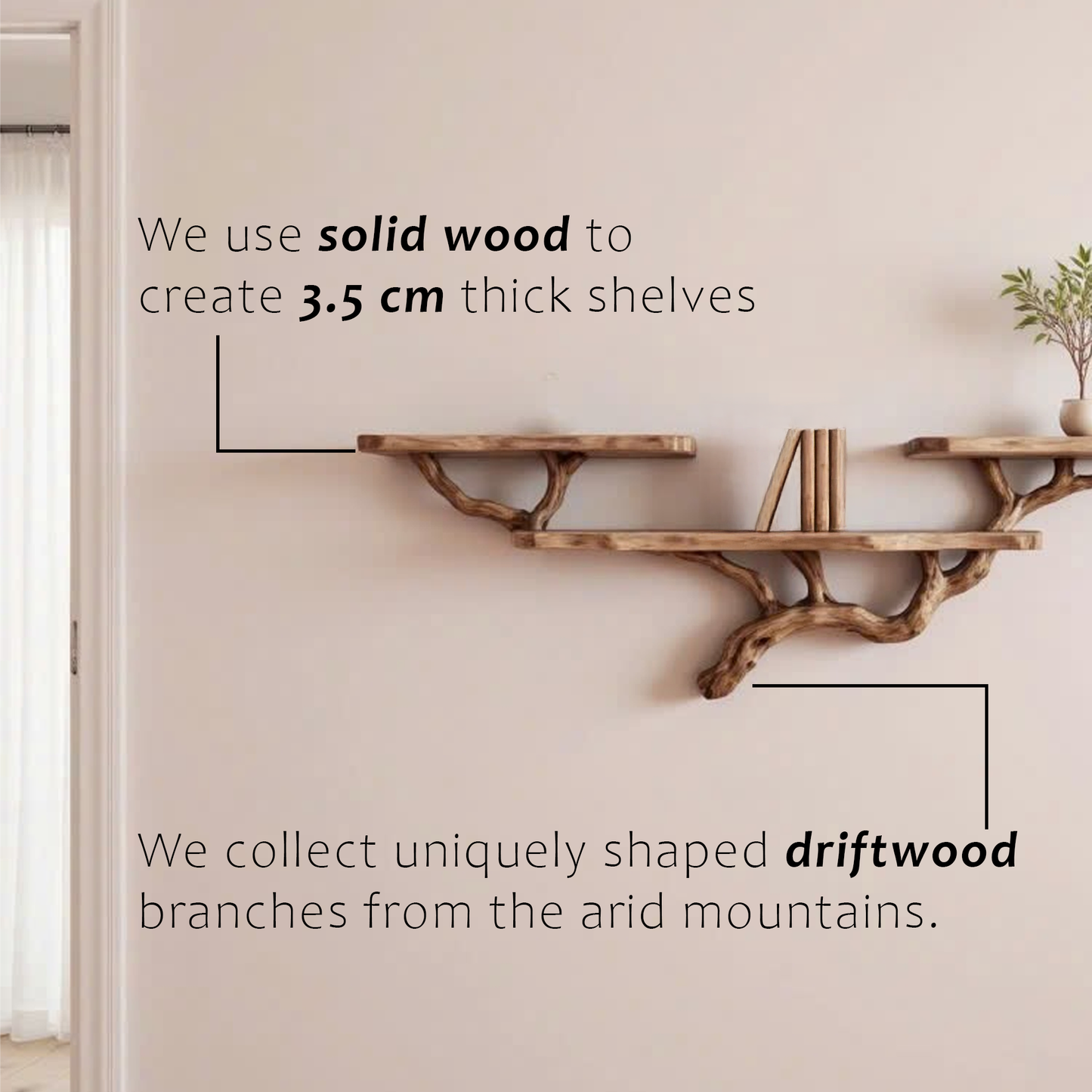 Natural driftwood shelf unique console table solidwood bookcase art wall mount rustic tree bracnh bookshelf decor