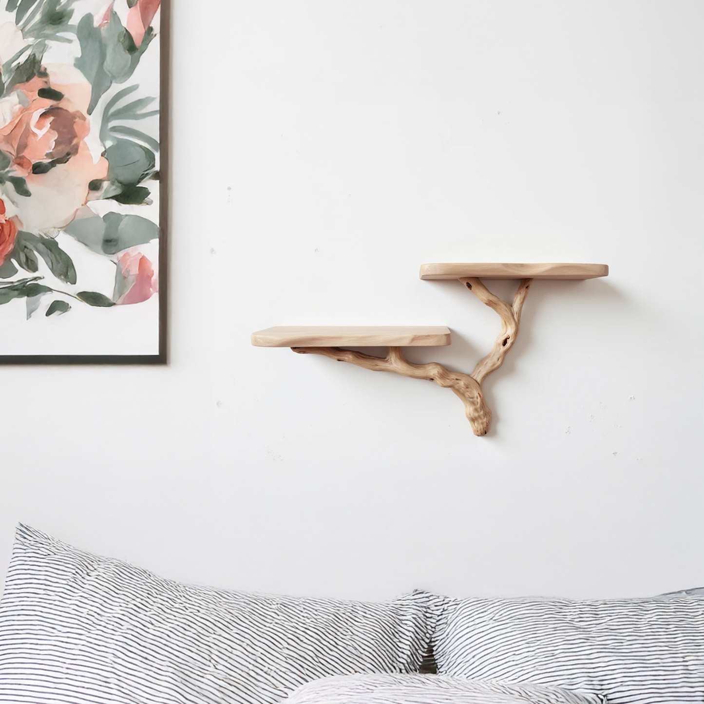 Rustic driftwood shelf console table bedroom solidwood bookshelf wall mount unique tree bracnh bookshelves entryway handmade furniture