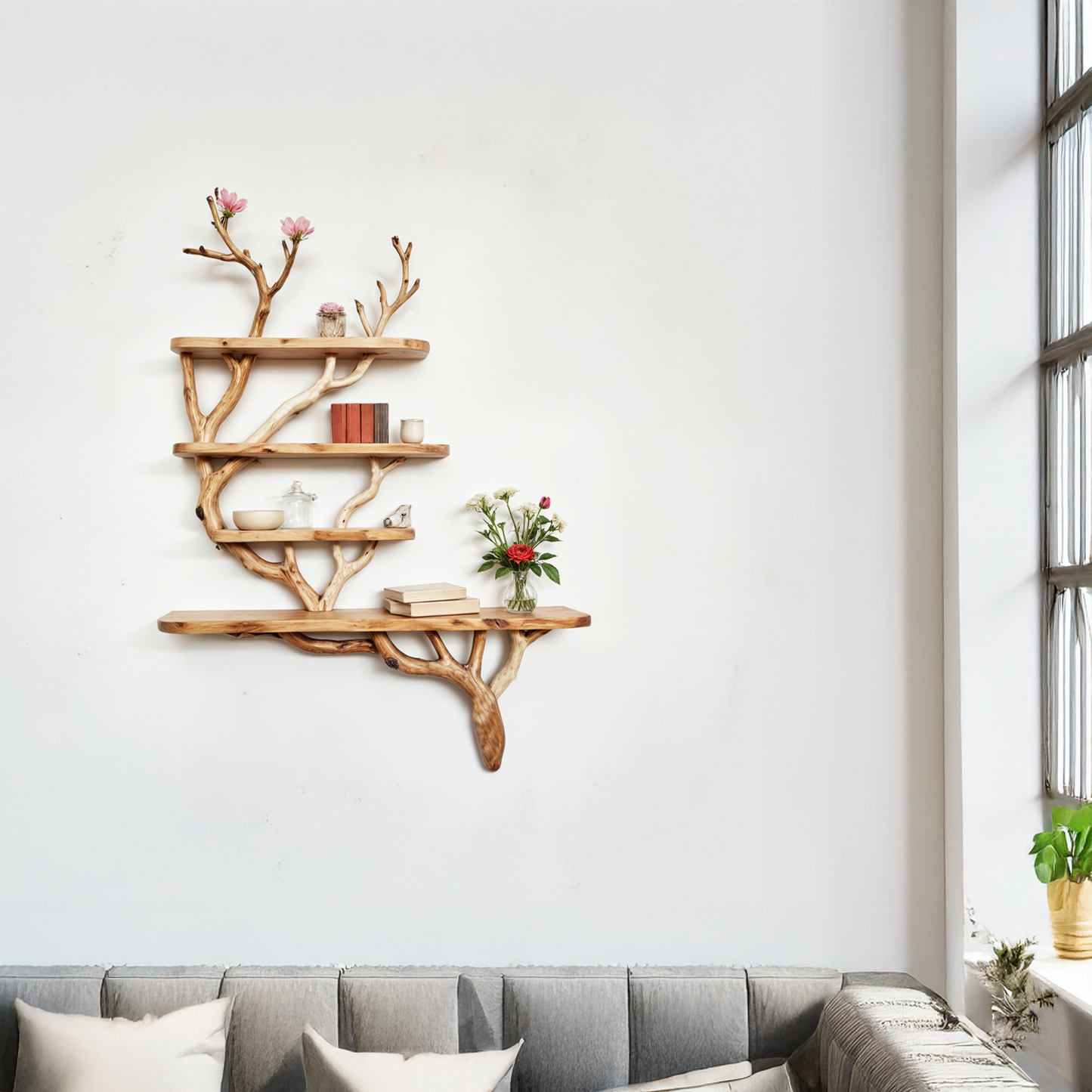 Natural driftwood shelf natural floating shelves solid wood bookshelf art wall mount decor unique tree bracnh bookshelves