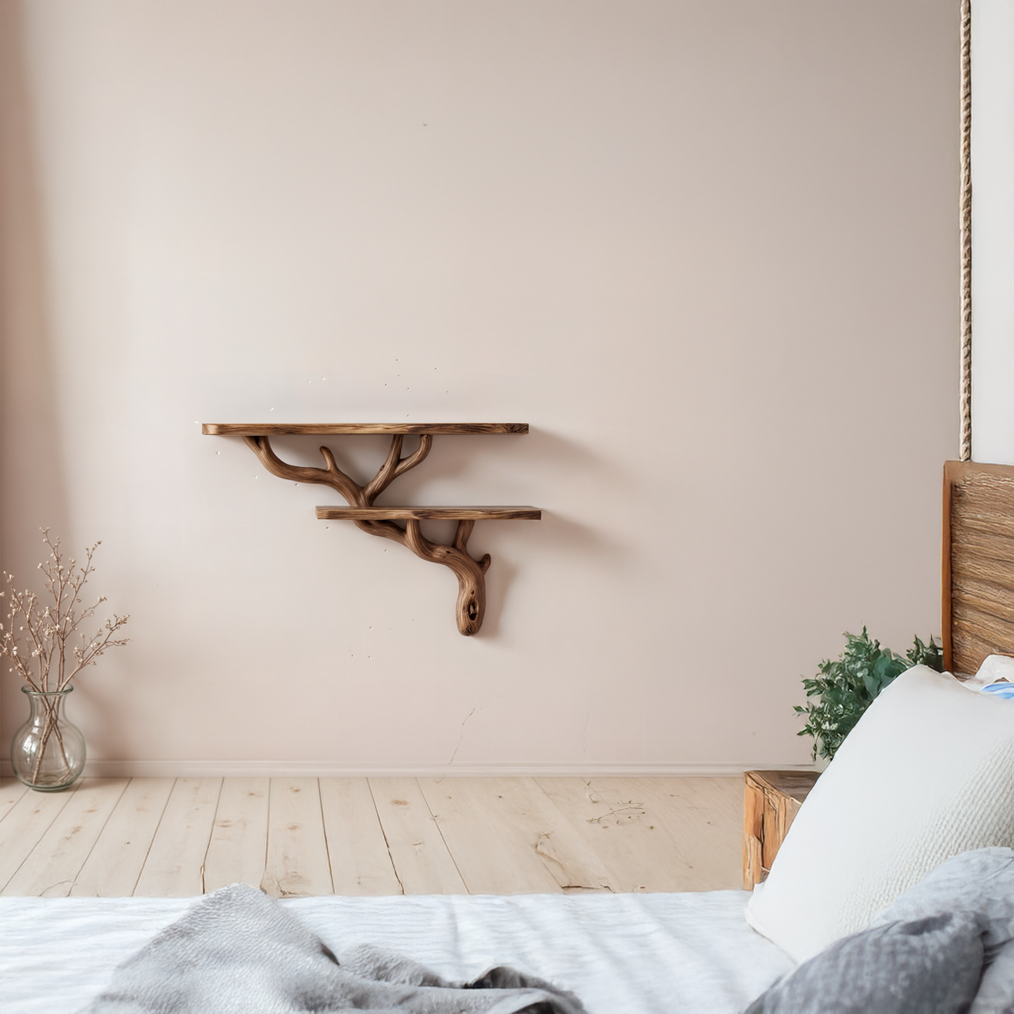 Handmade wooden branch wall bookshelf organic solid wood bookshelves driftwood shelf for rustic home decor