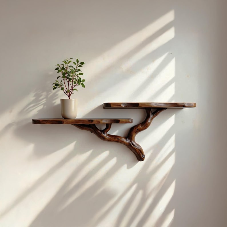 Driftwood floating shelf natural driftwood shelf nightstand solidwood bookshelf art natural tree book shelves wall mount