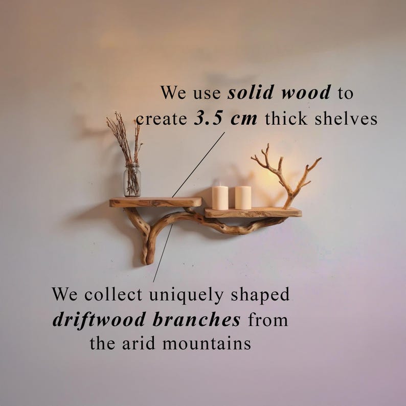 Rustic console table natural driftwood shelf tree branch bookshelf wall mount unique solid wood bookshelves decor