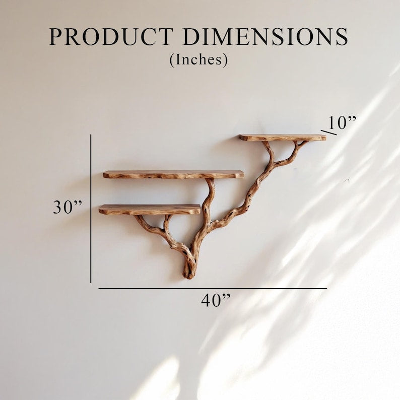 Natural driftwood shelf rustic console table tree branch bookshelf wall mount unique solid wood bookshelves decor