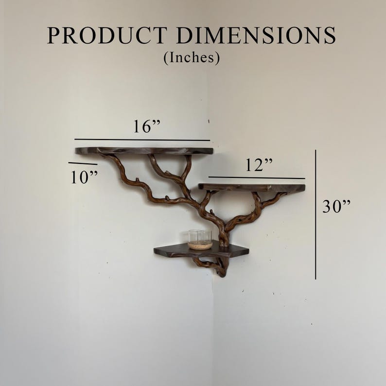 Natural driftwood floating corner shelf solid wood shelves tree branch bookshelf decor hand-crafted for living room