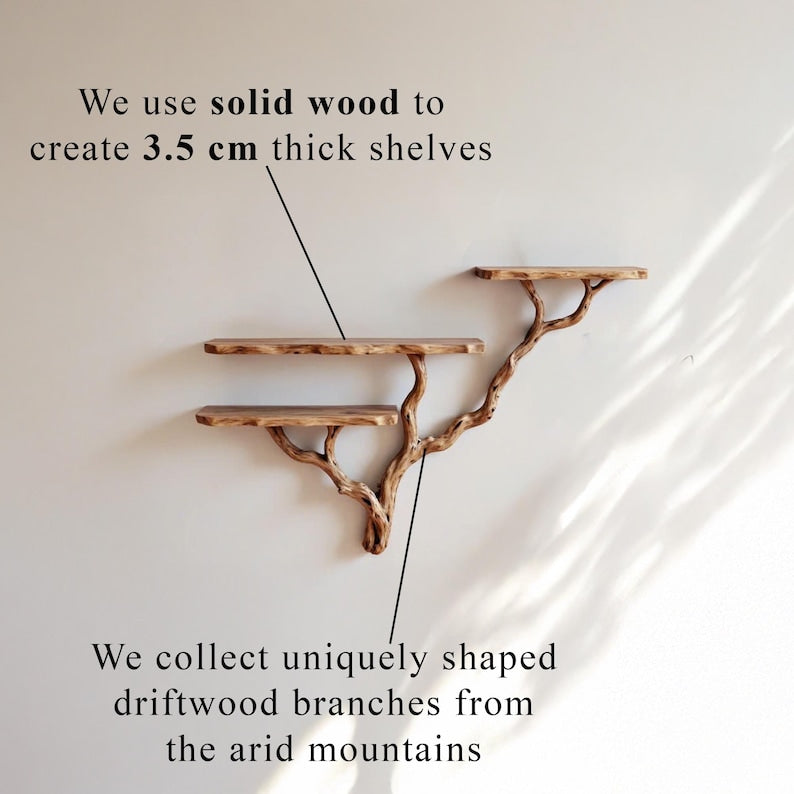 Natural driftwood shelf rustic console table tree branch bookshelf wall mount unique solid wood bookshelves decor