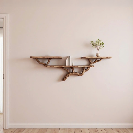 Natural driftwood shelf unique console table solidwood bookcase art wall mount rustic tree bracnh bookshelf decor