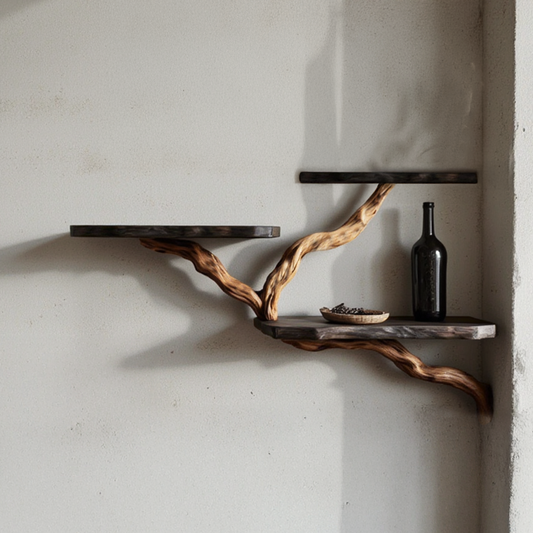 Driftwood branch shelf solidwood bookshelf art decor natural tree book shelves wall mount handmade furniture entryway