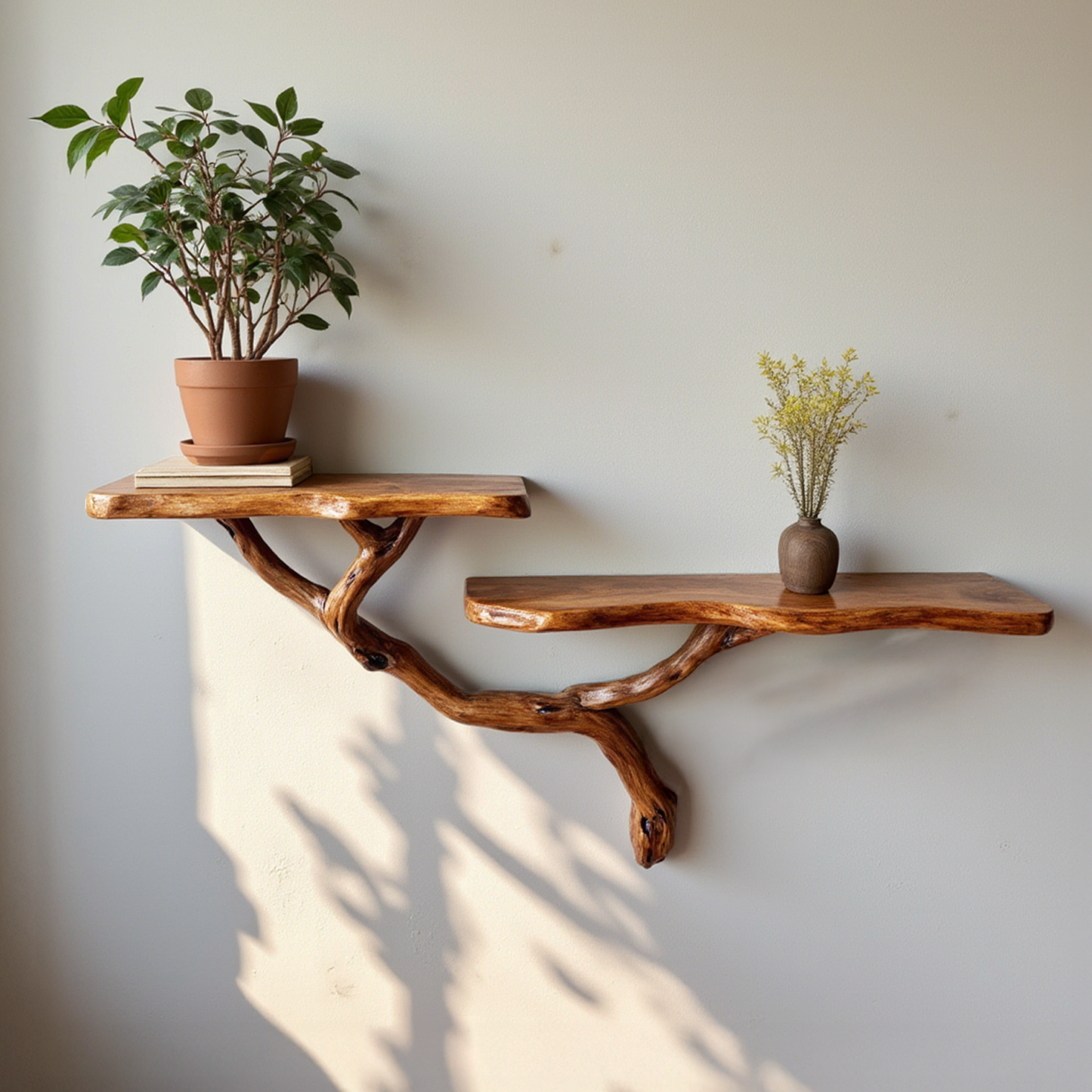 Driftwood floating shelf nightstand solidwood bookshelf art natural tree book shelves wall mount handmade furniture entryway decor