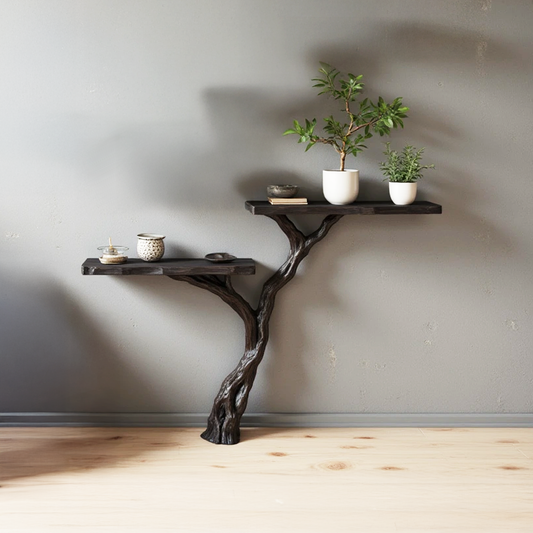 Driftwood shelf floor tree shelves console table handmade rustic coffee table desk unique tree branch furniture