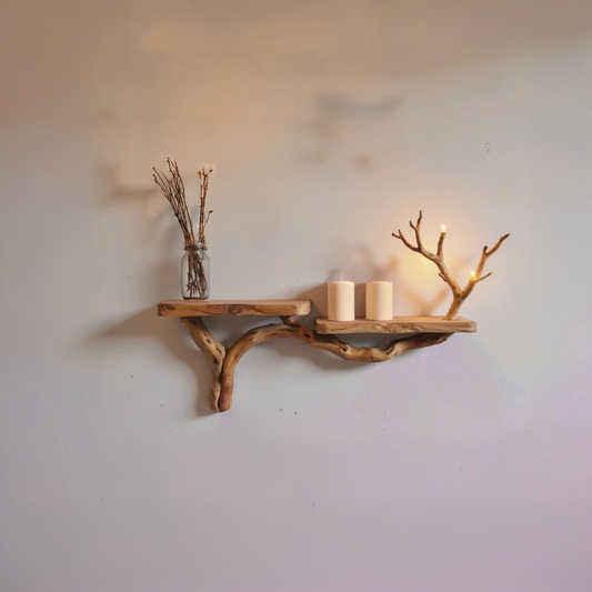 Rustic console table natural driftwood shelf tree branch bookshelf wall mount unique solid wood bookshelves decor