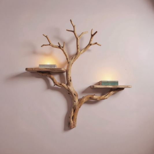 Natural tree book shelf rustic console table driftwood bookshelf wall mount unique solid wood bookshelves decor