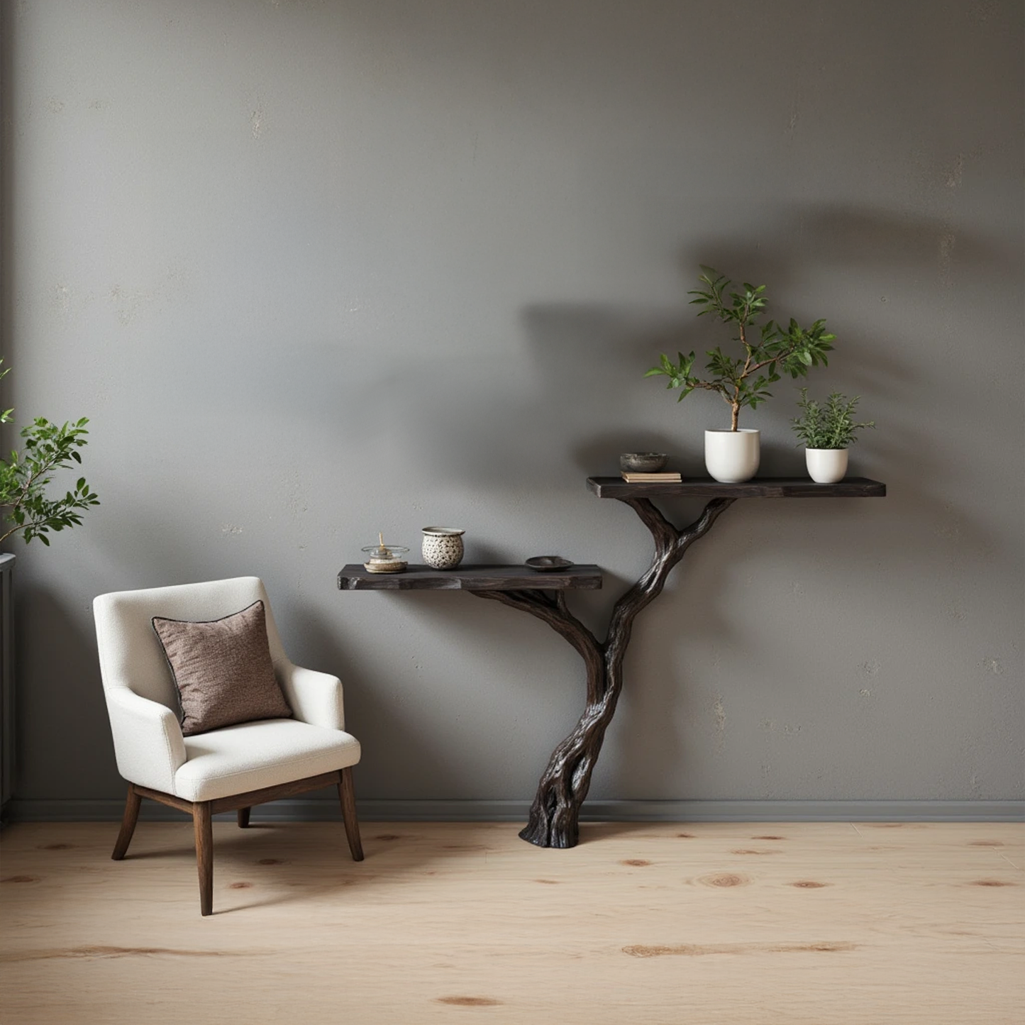 Driftwood shelf floor tree shelves console table handmade rustic coffee table desk unique tree branch furniture