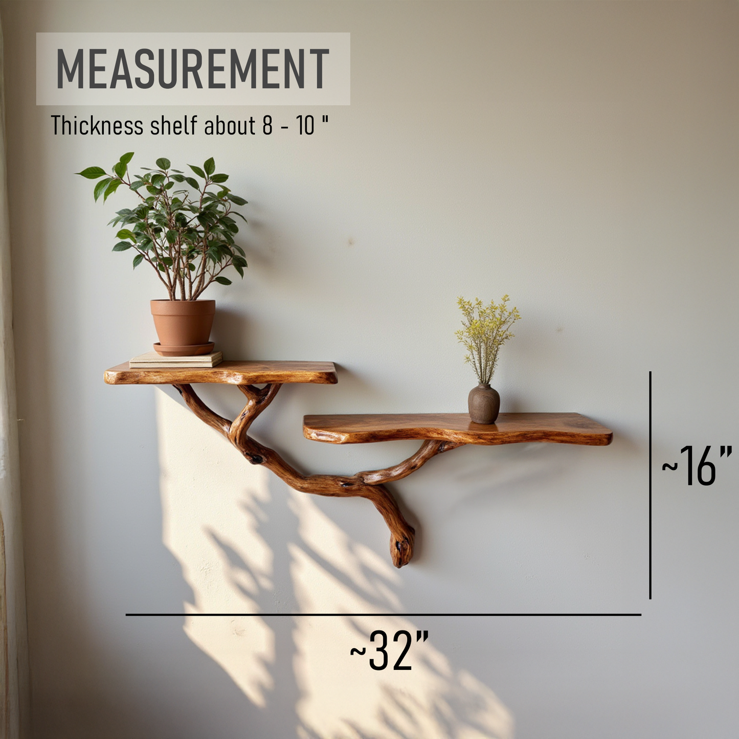Driftwood floating shelf nightstand solidwood bookshelf art natural tree book shelves wall mount handmade furniture entryway decor