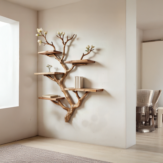 Natural tree bookshelf driftwood branch shelf art solid wood bookshelf floating shelf wall mount bookshelf decor