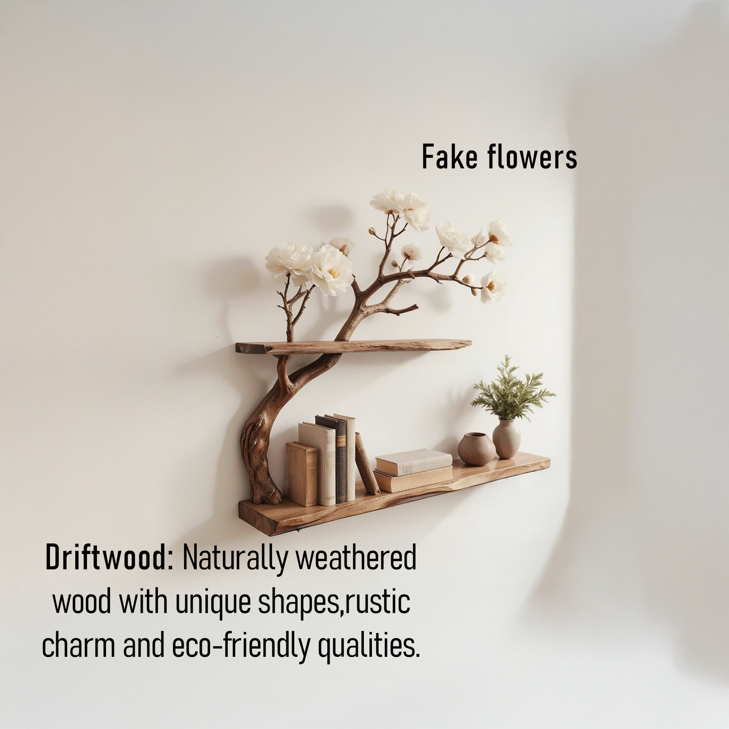 Natural driftwood branch bookshelf rustic tree book shelf art solid wood bookcase for entryway space decor