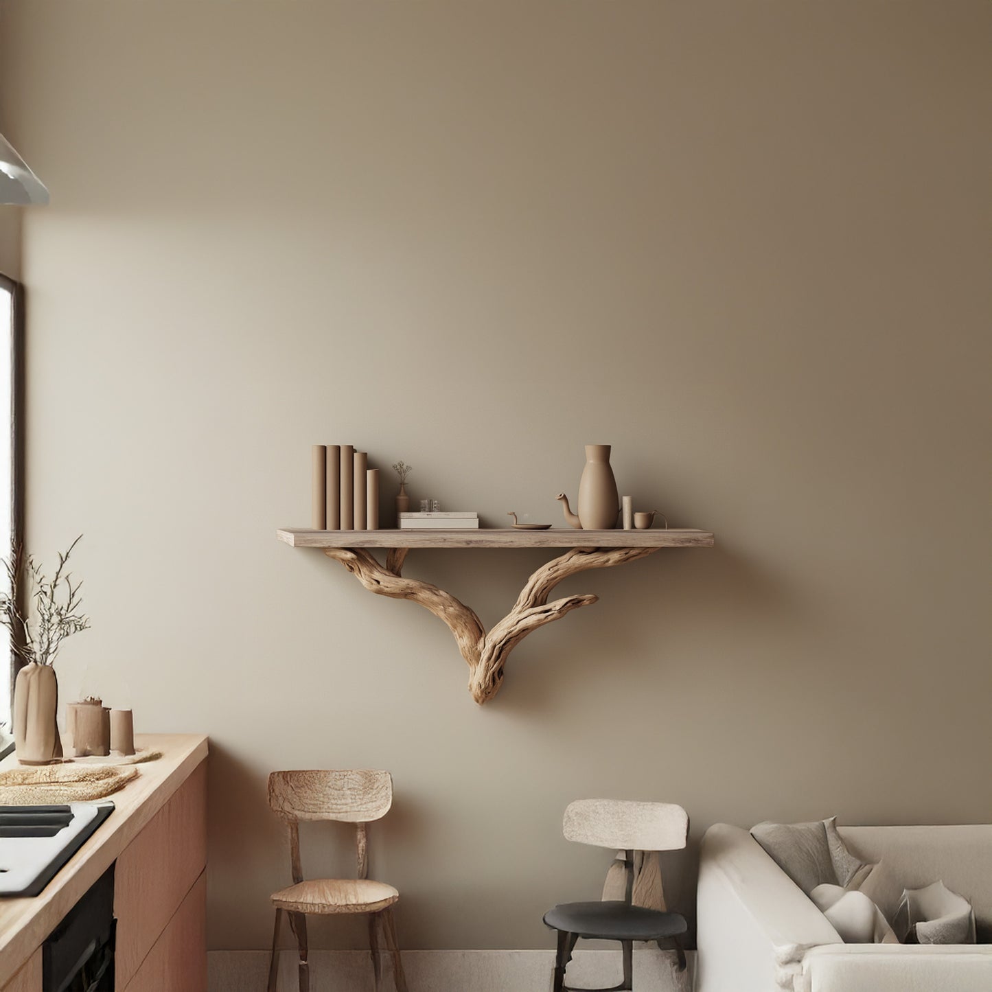 Tree floating shelf driftwood branch bookshelf solid wood art wall mount decor for wall