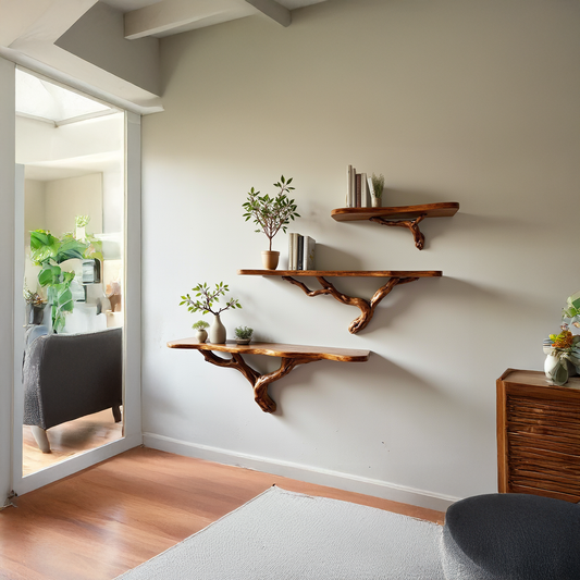 Natural driftwood shelf rustic console table solidwood bookshelf wall mount unique tree bracnh bookshelves decor