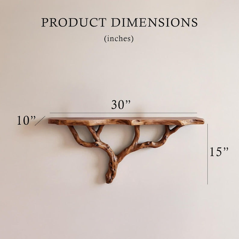 Custom floating shelf natural driftwood shelf rustic console table solidwood bookshelf wall mount unique tree bracnh bookshelves decor