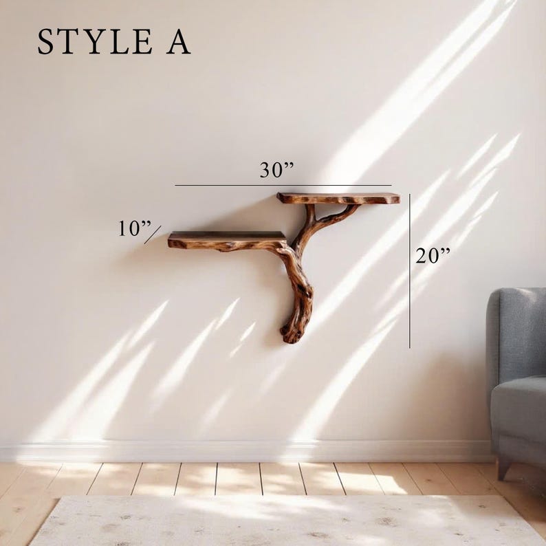 Driftwood branch shelf tree branch bookshelf driftwood shelves art floating wall shelf
