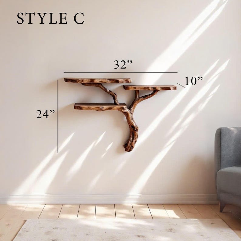 Driftwood branch shelf tree branch bookshelf driftwood shelves art floating wall shelf