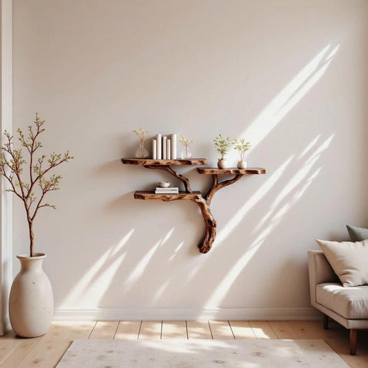 Driftwood branch shelf tree branch bookshelf driftwood shelves art floating wall shelf