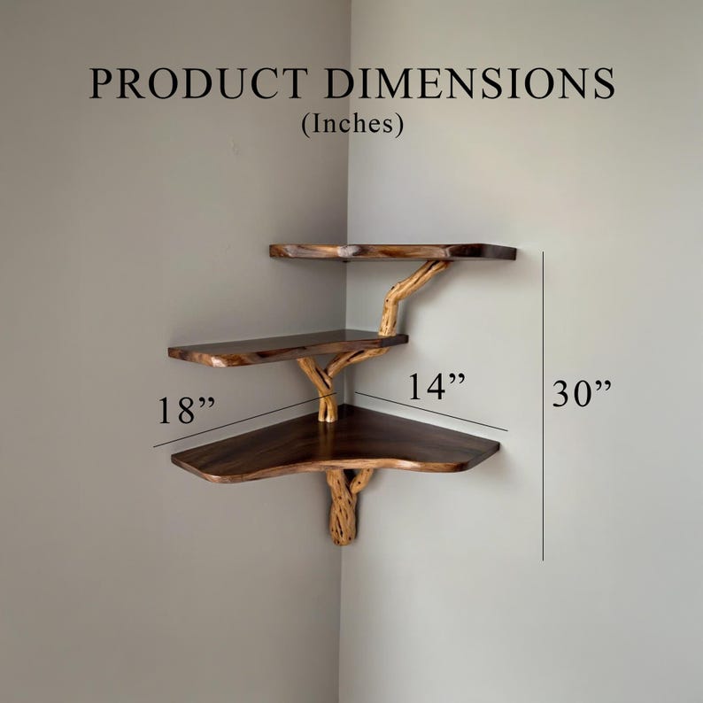 Floating corner shelf tree branch bookshelf bookcase solid wood shelves on wall decor for living room