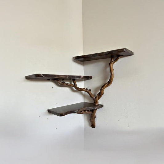 Floating corner shelf tree branch bookshelf natural driftwood shelf bookcase solid wood shelves on wall decor for living room