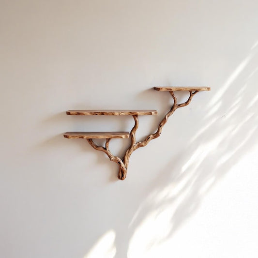 Natural driftwood shelf rustic console table tree branch bookshelf wall mount unique solid wood bookshelves decor