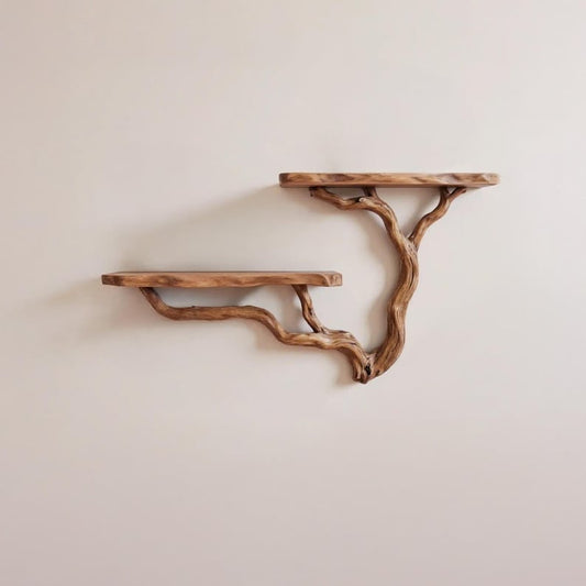 Natural driftwood shelf rustic console table tree branch bookshelf wall mount unique solid wood bookshelves decor