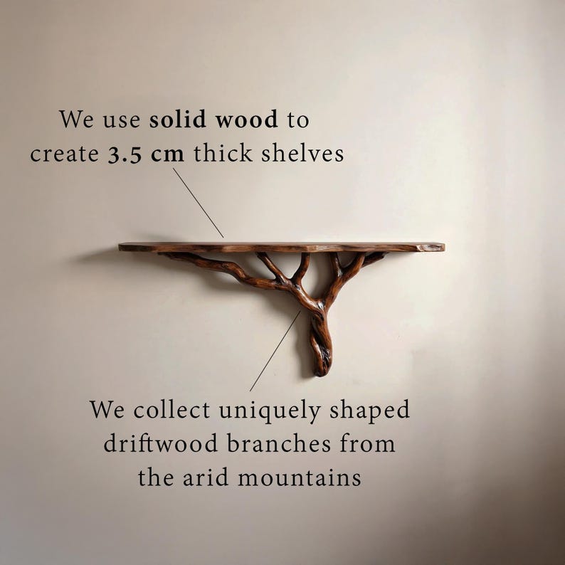 Natural driftwood shelf custom floating shelf rustic console table solidwood bookshelf wall mount unique tree bracnh bookshelves decor