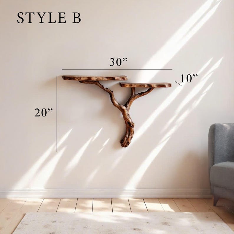 Driftwood branch shelf tree branch bookshelf driftwood shelves art floating wall shelf