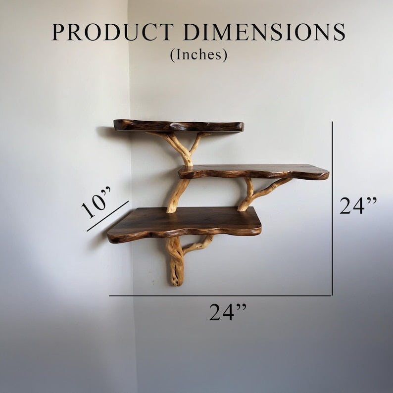 Tree branch bookshelf floating corner shelf natural driftwood shelf bookcase solid wood shelves on wall decor for living room