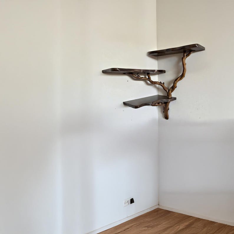 Floating corner shelf tree branch bookshelf natural driftwood shelf bookcase solid wood shelves on wall decor for living room