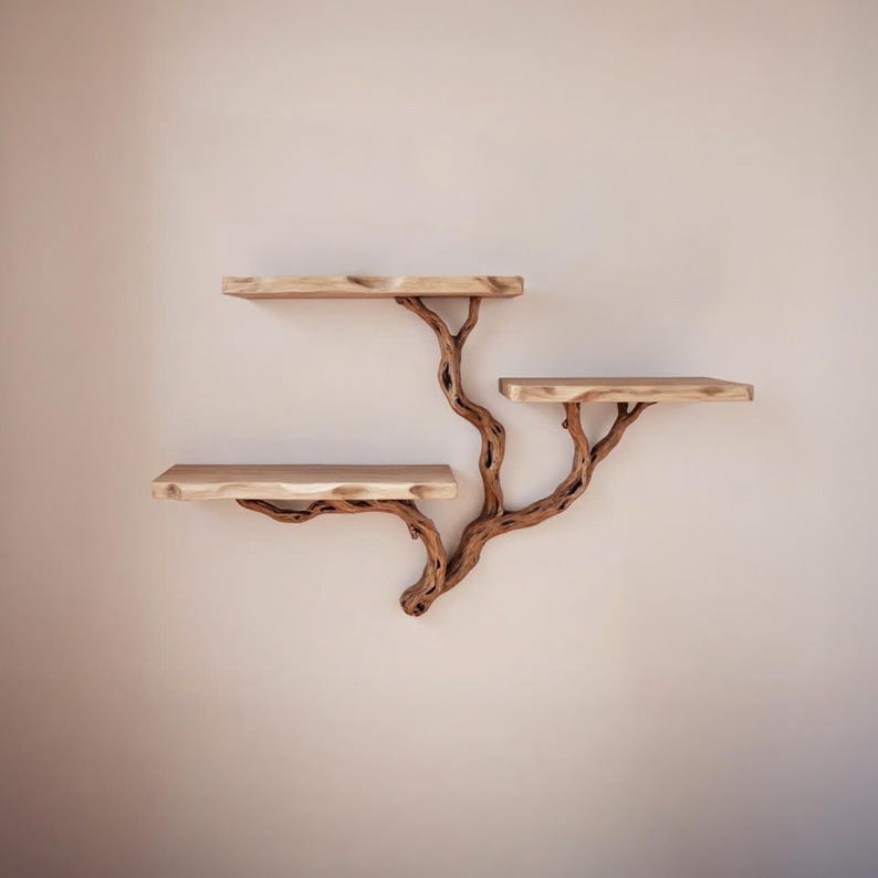 Driftwood branch shelf tree branch bookshelf driftwood shelves art floating wall shelf