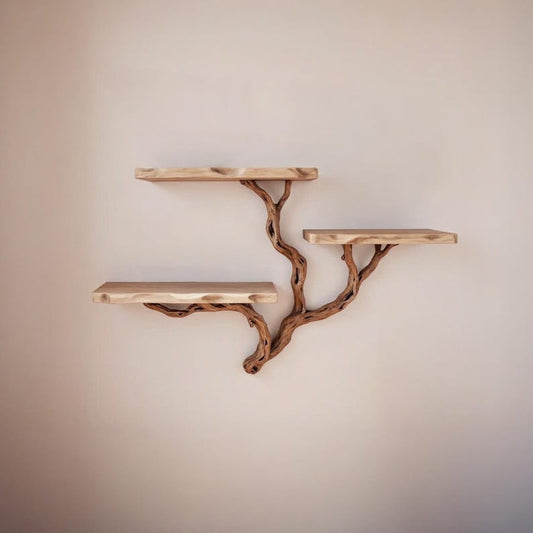 Driftwood branch shelf tree branch bookshelf driftwood shelves art floating wall shelf