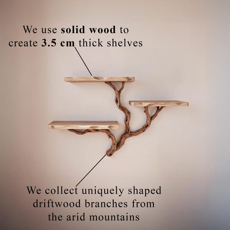 Driftwood branch shelf tree branch bookshelf driftwood shelves art floating wall shelf
